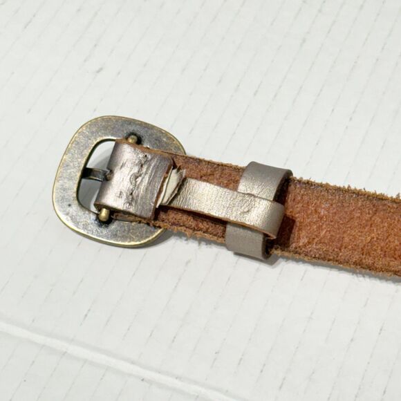 Fossil Womens Lather Belt Silver Metallic Square Rhinestone Buckle Bling Sz L main image 8